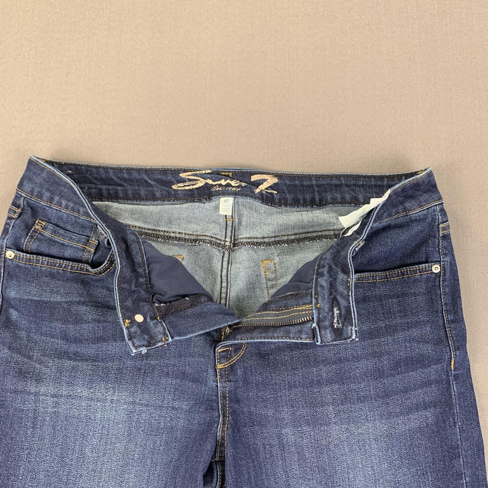 Seven7 Shorts Women 12 (36) Dark Wash Blue Weekend Short Denim Jean Stretch Jort - Picture 5 of 15